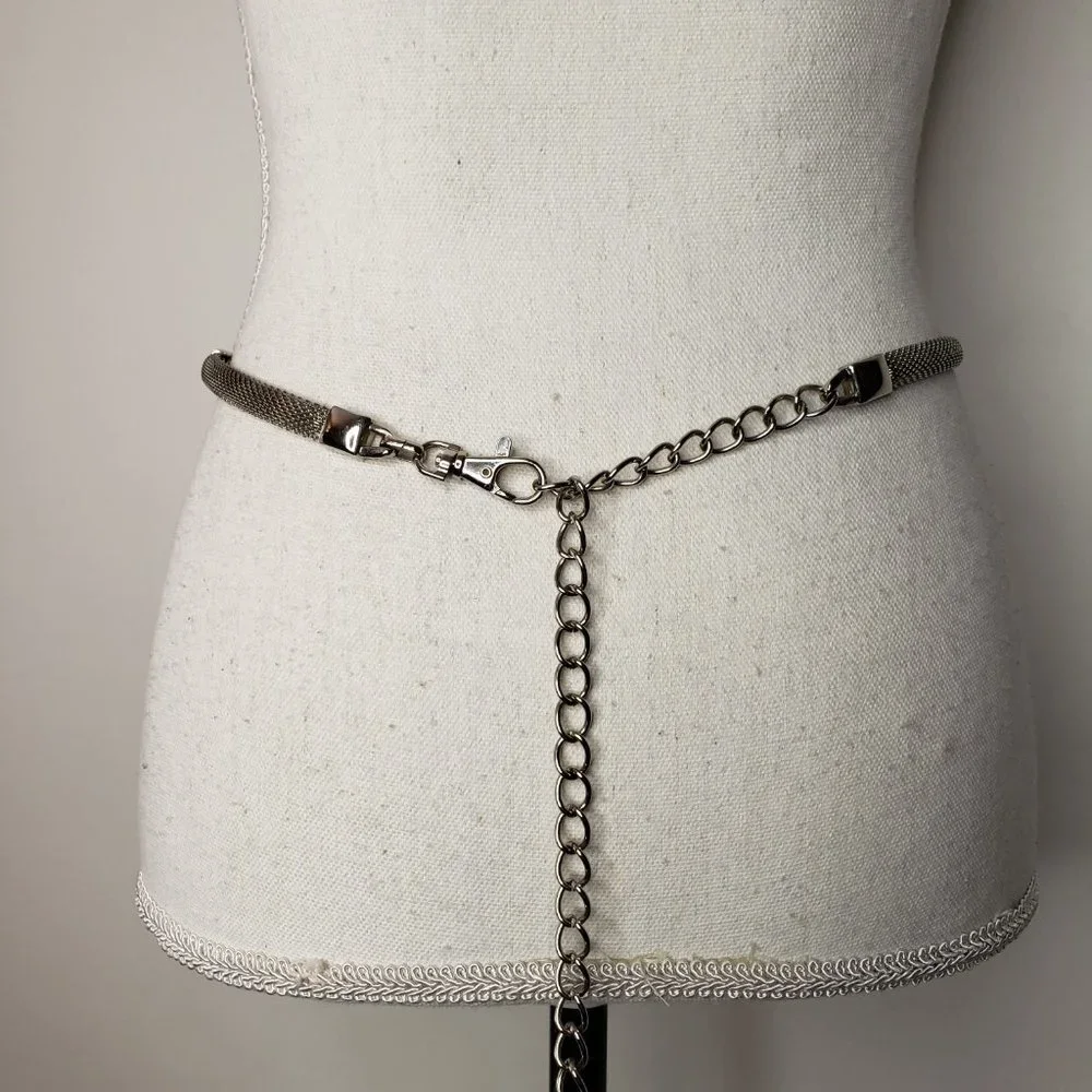 Silver Tone Mesh Metal Skinny Chain Belt‎ OS
