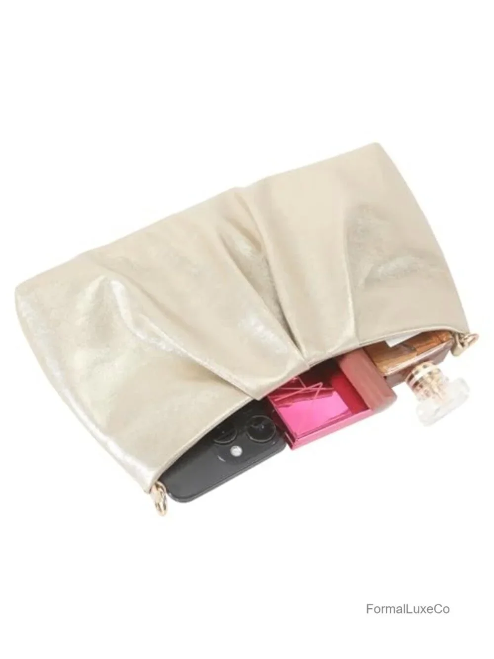 Elegant Evening Clutch with Detachable Chain Straps Faux Leather