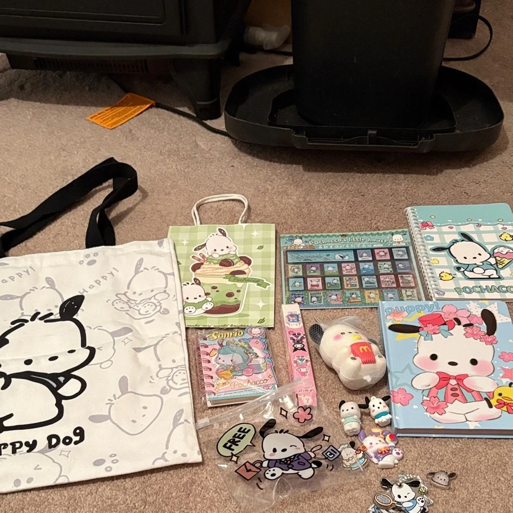 Cute Happy Dog Tote‎ & Kawaii Stationery Set - White & Pastel