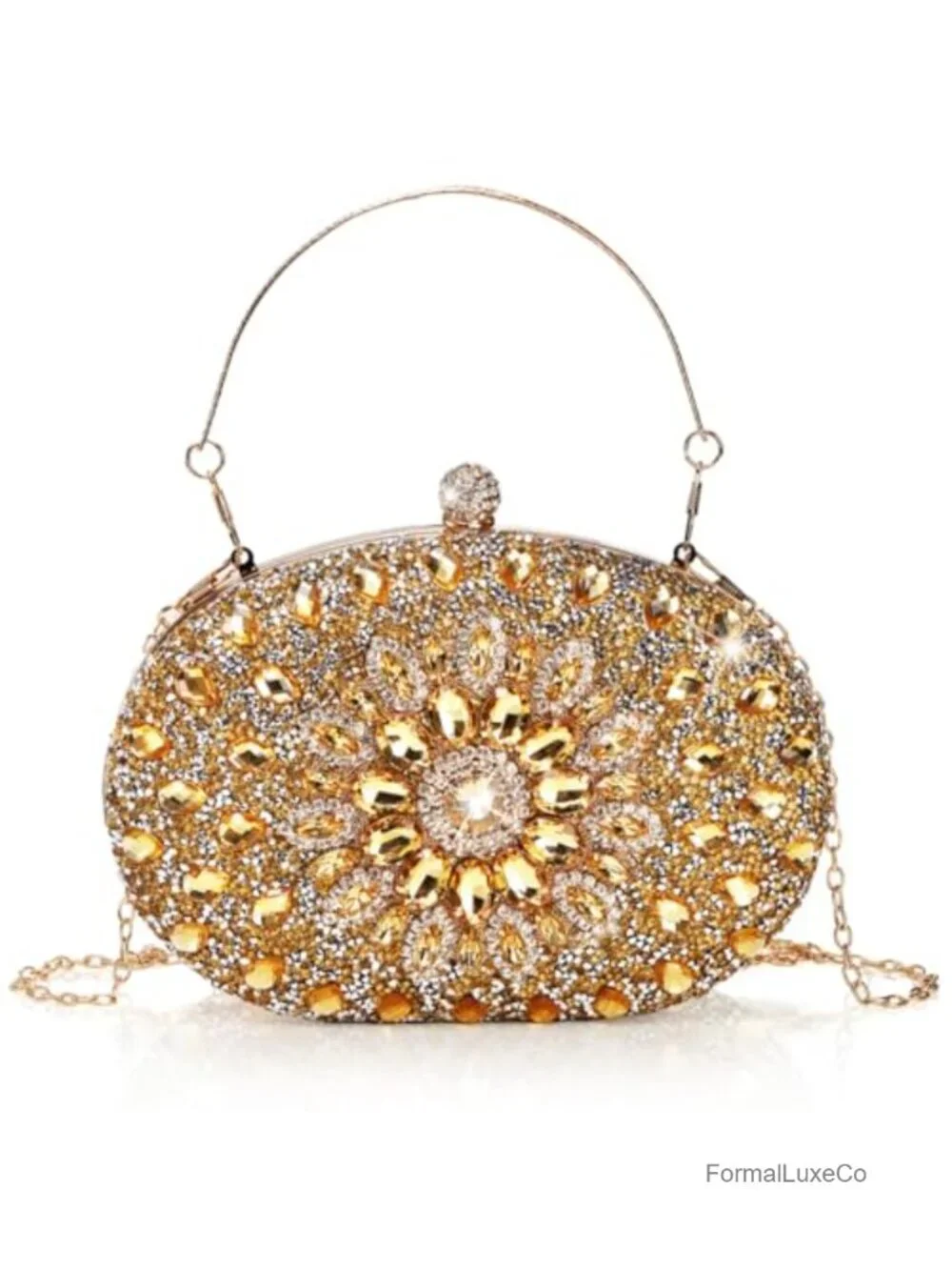 Rhinestone Evening Clutch Purse with Detachable Chain, Sparkling Glitter Wrist