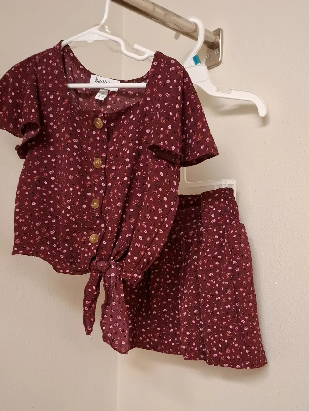 Speechless Burgundy Floral Tie-Front Top & Skort Set