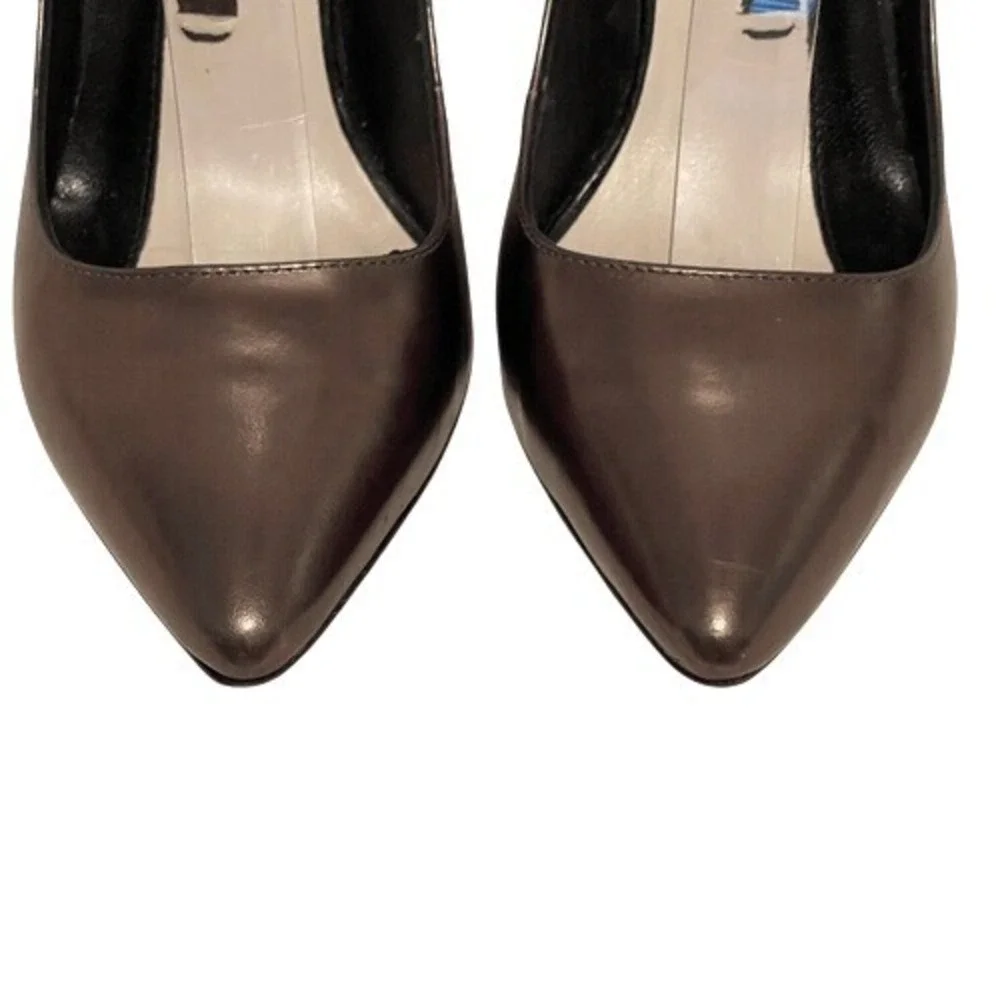 Alice + Olivia‎ Pewter Metallic Leather Stiletto Heels Ankle Strap Pumps US 6
