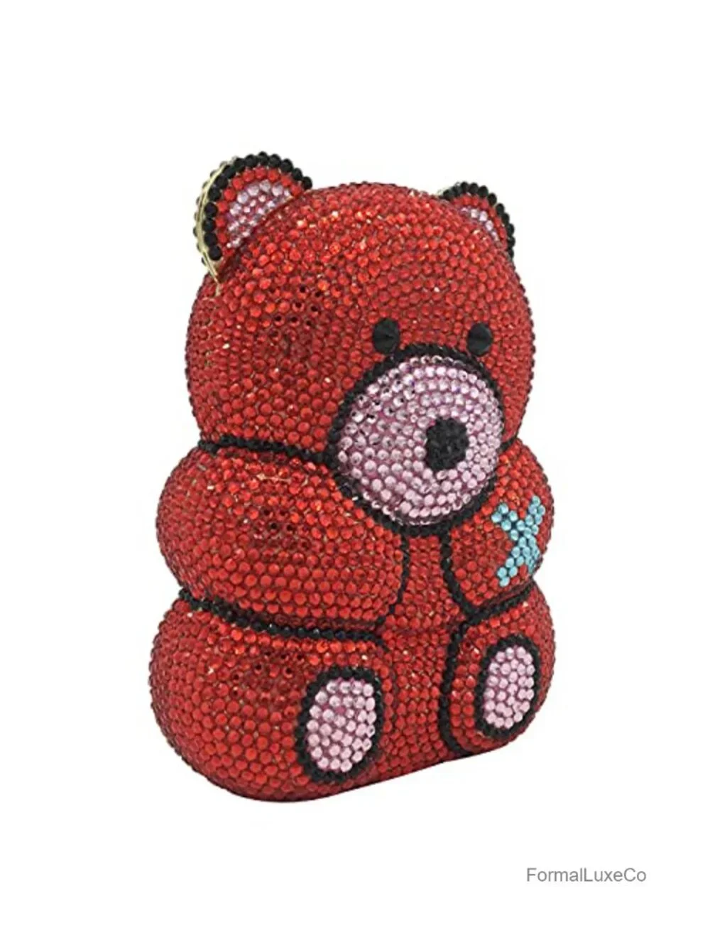 Crystal Bear Rhinestone Clutch Evening Bag with Chain Straps
