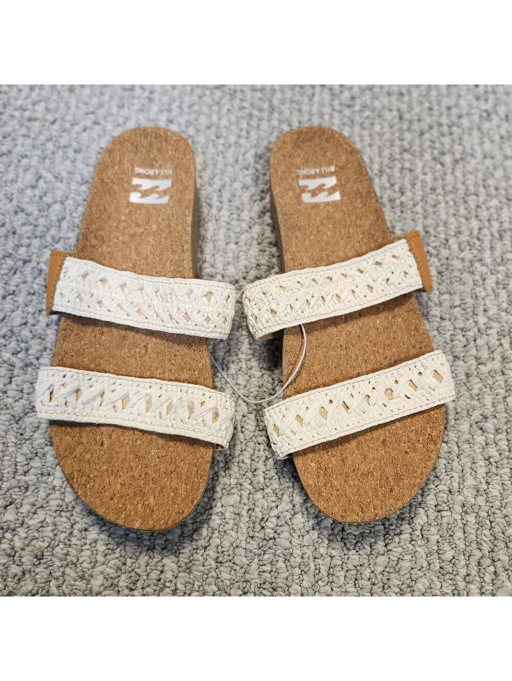 Billabong Women's Cork Footbed Slide Sandals White Crochet Straps Size 8 NWT