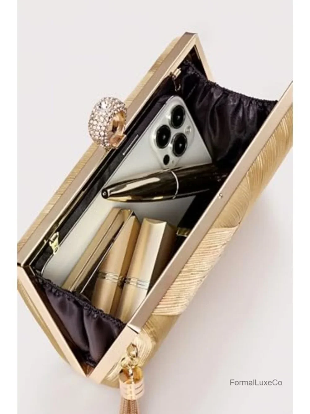 Evening Bag Tassel Pendant Clutch Rhinestone Satin Clutch Purse for Party Prom