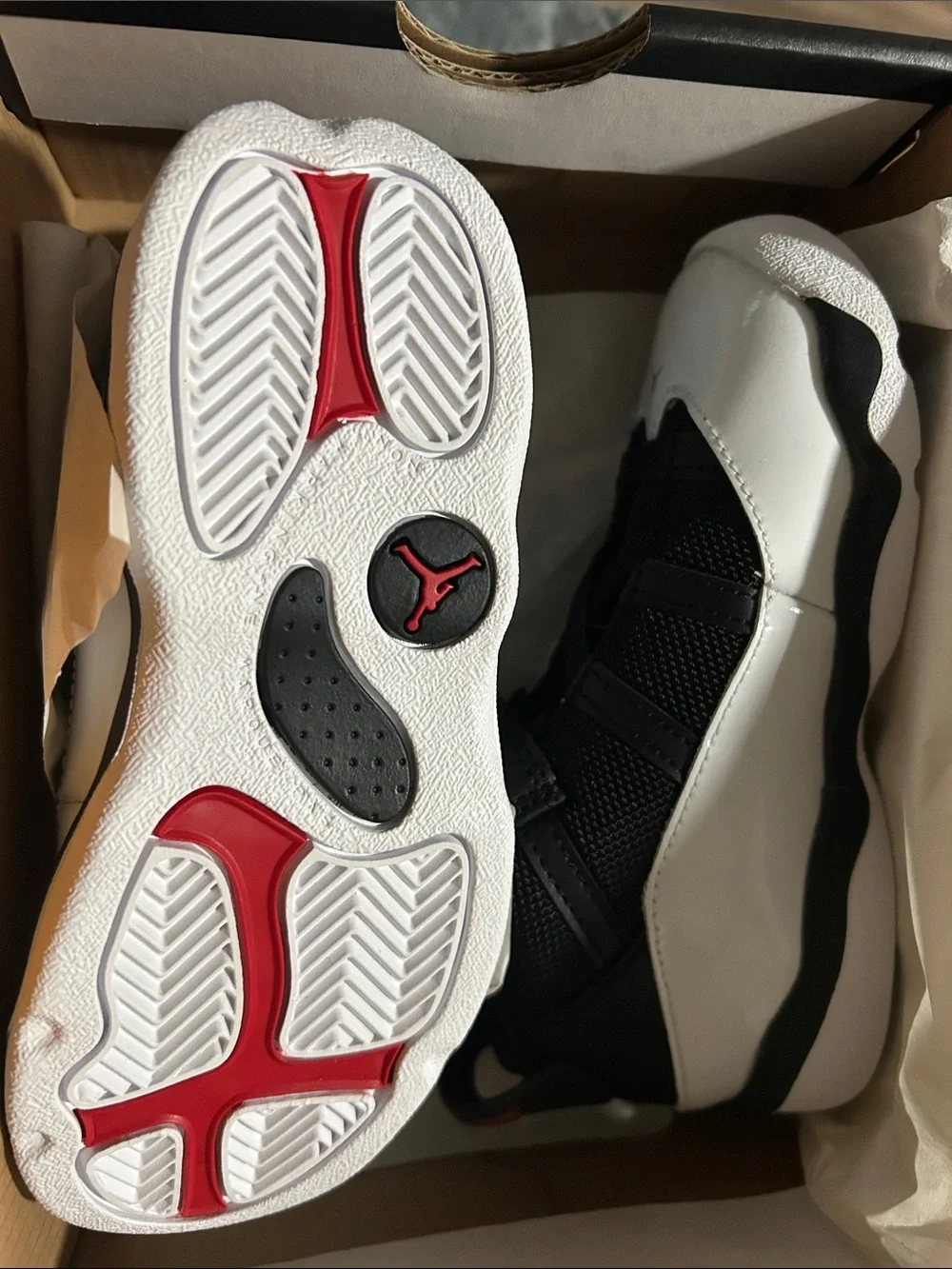 Jordan Kids Black and White Low-Top Sneakers with Red Accent