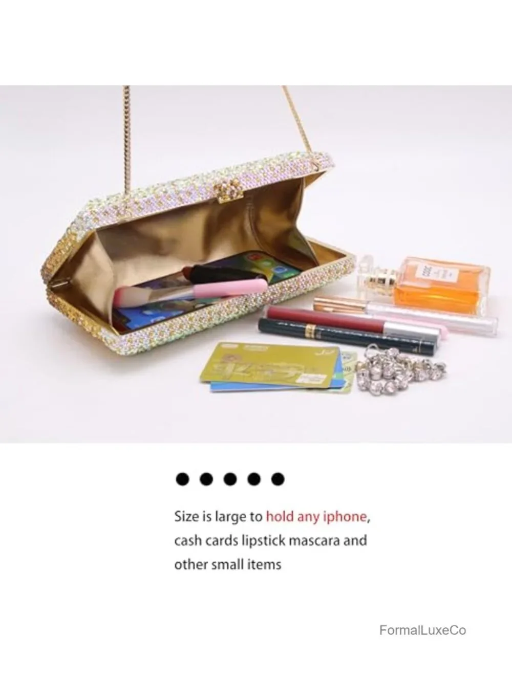 Crystal Rhinestone Evening Clutch Purse with Chain Strap