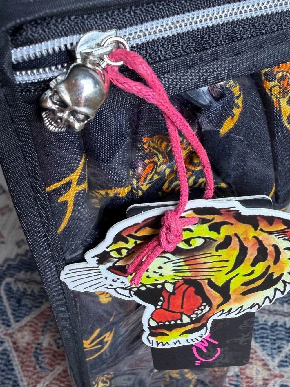 Ed Hardy Black Sheet Set with Gold and Orange Tiger Motif
