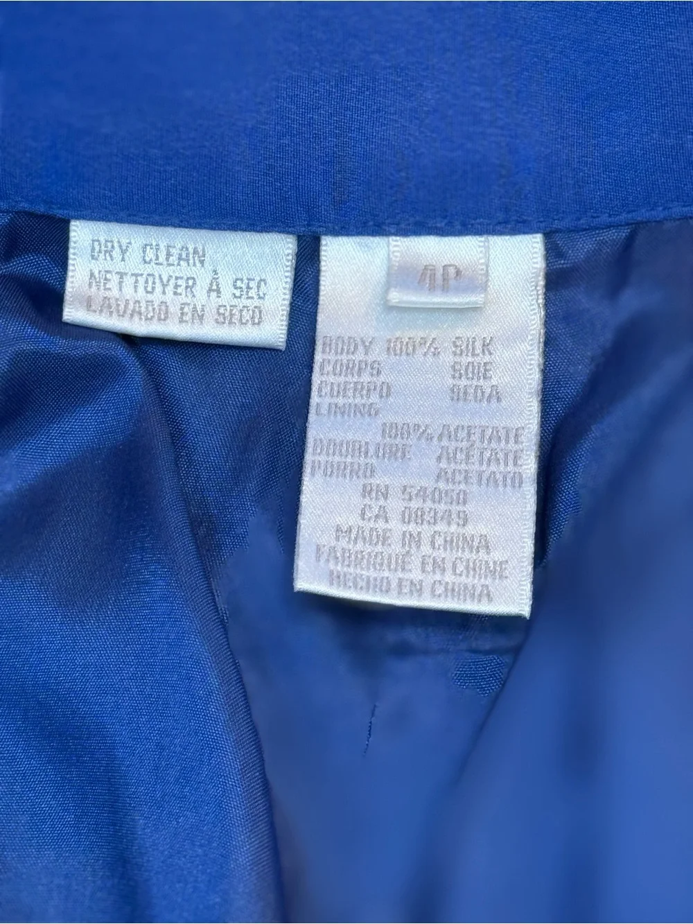100% Silk Vintage Jones New York Petite Royal Blue Suit Set (Size 4P)