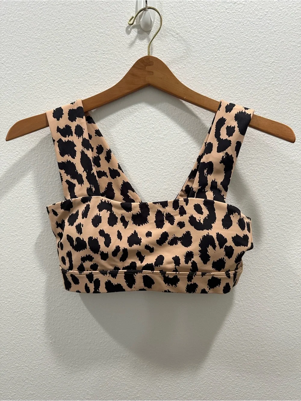 Leopard Print Square Neck sports bra  Top in Beige and Black small