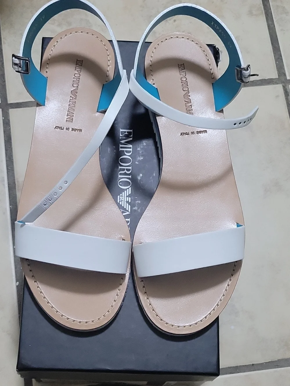 Emporio Armani White Leather Ankle-Strap Sandals