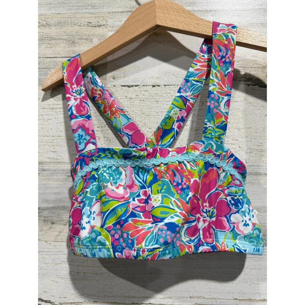 Sweet Honey Swim Top Girls 10 Multi Color Floral Lace Trim Preppy EUC