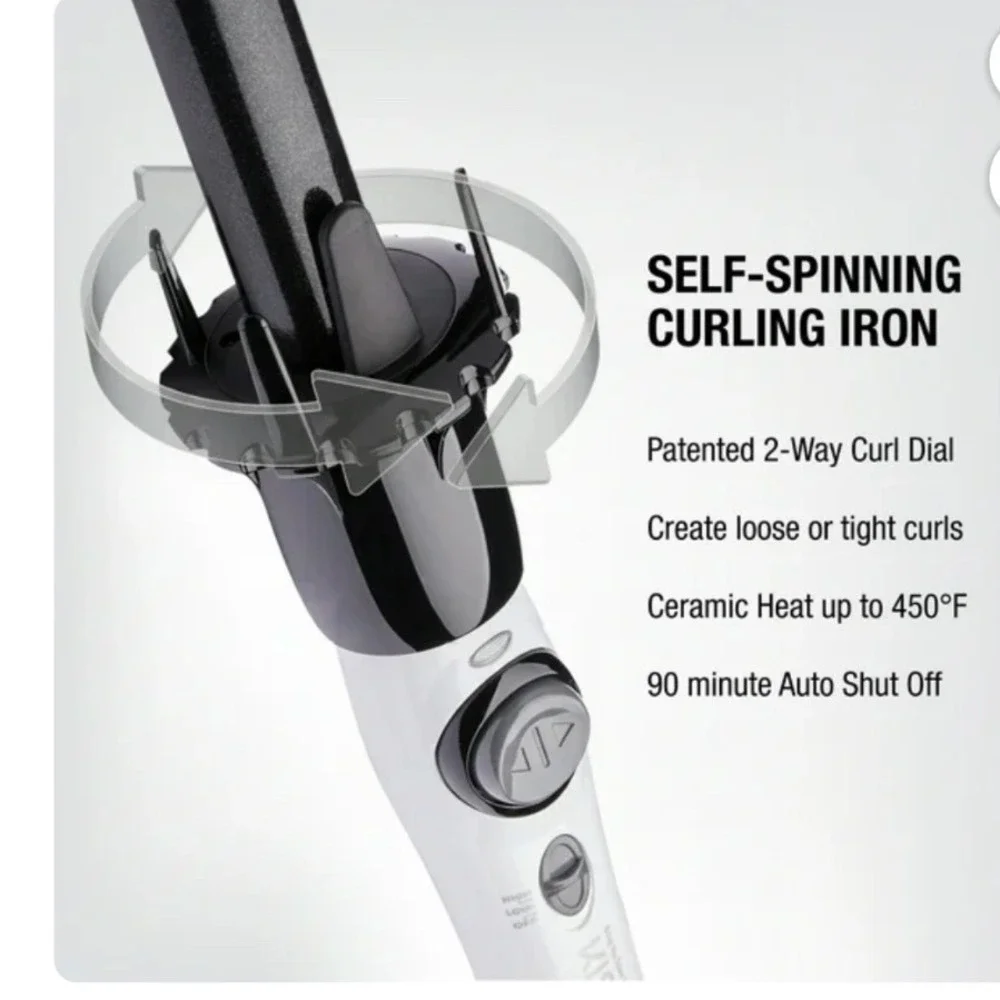 KISS InstaWave Deluxe Automatic Curler Ceramic Ionic Rotating Hair‎ Wand White