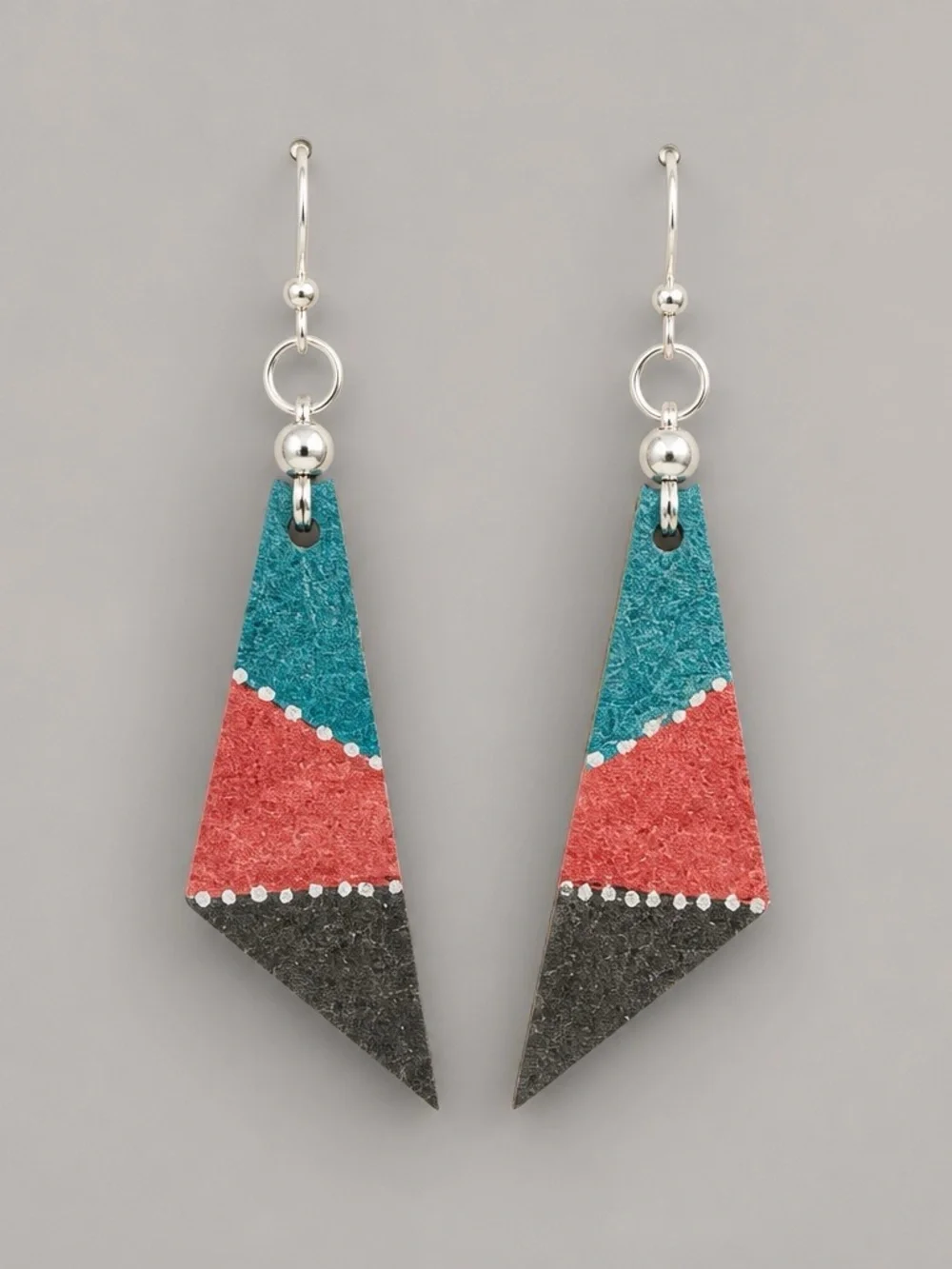 Colorblock Teardrop Dangle Earrings - Turquoise, Coral & Black