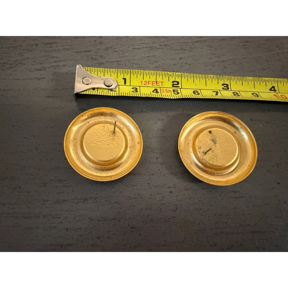 Vintage Navy Blue Polka Dot Gold Tone Round Button Stud Earrings 1.25 Inch
