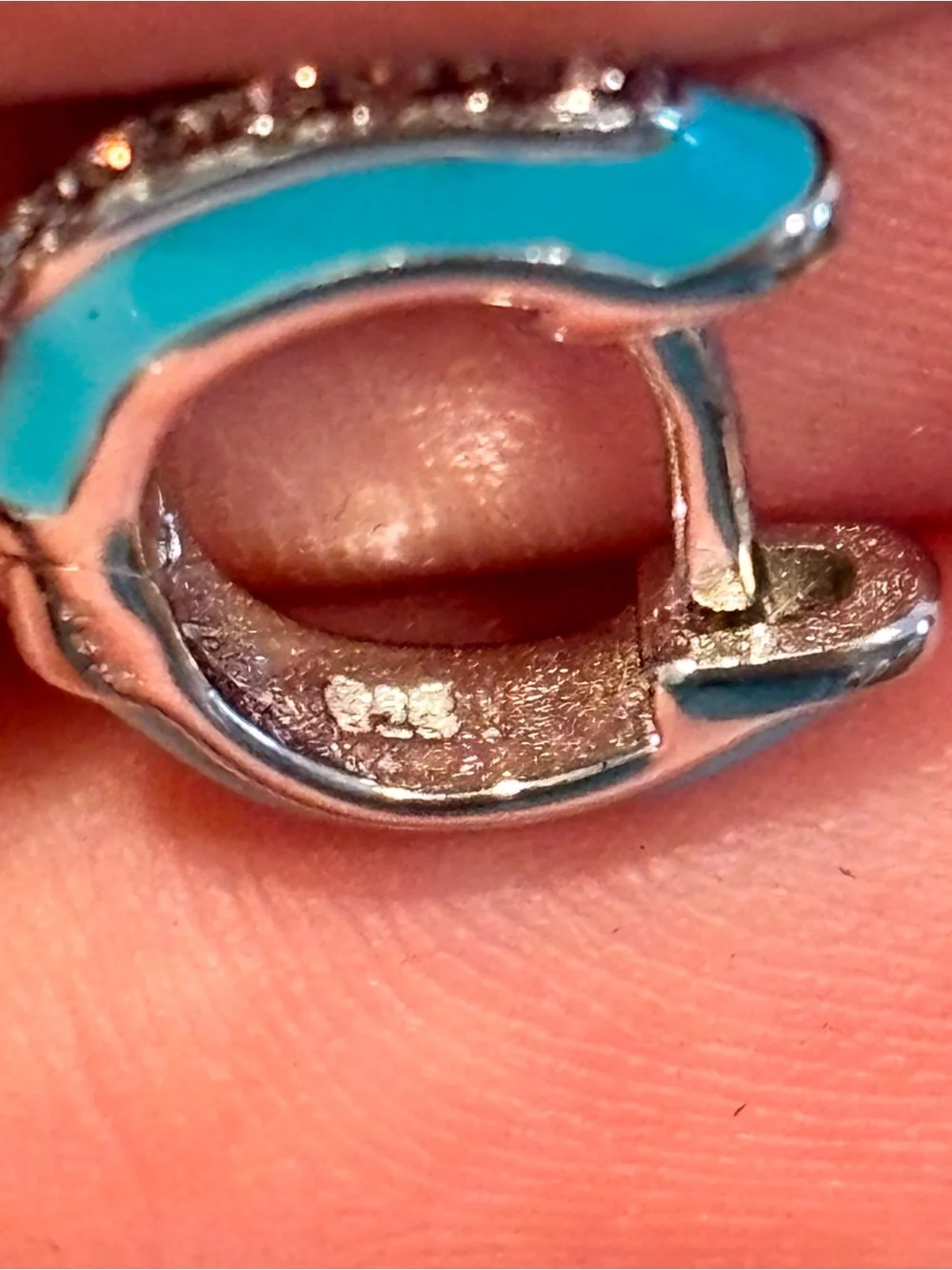 925 Sterling Silver Turquoise Enamel Huggie Hoop Earrings with Crystal Accents