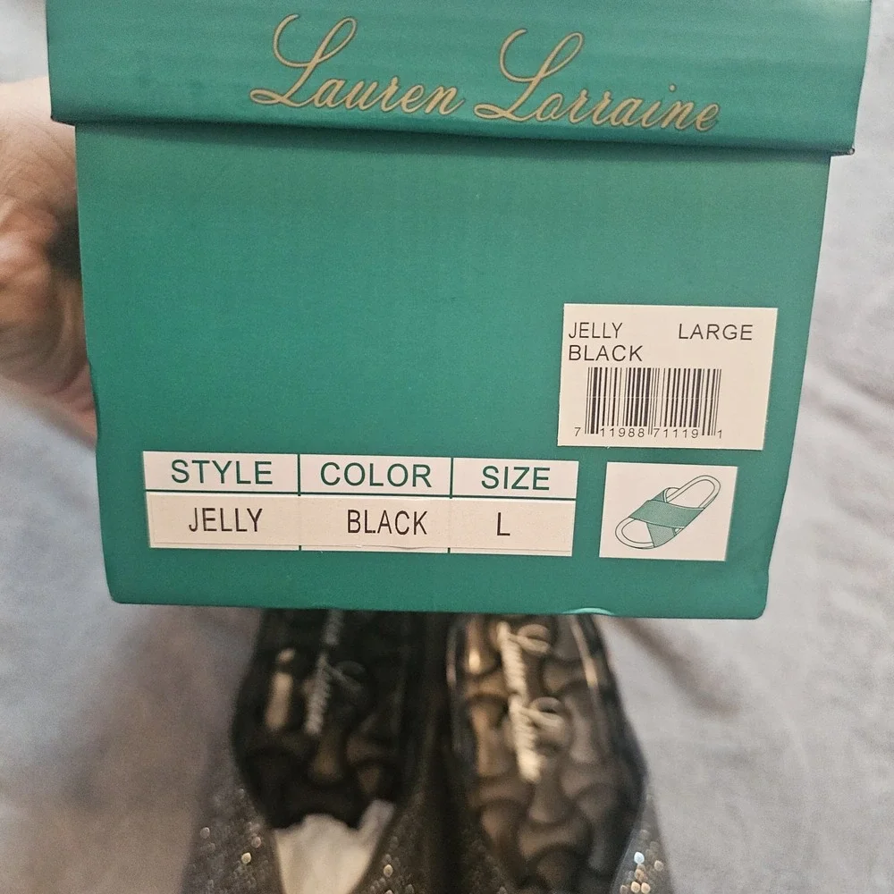 Lauren Lorraine Jelly Sandals Size Medium Black Crystal‎ Rhinestone Embellished