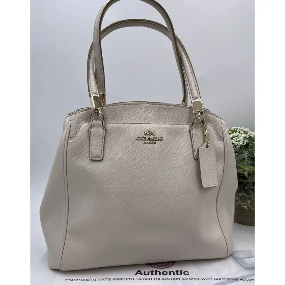 Coach F34663 Authenticated Minetta Chalk Cross-grained Leather Handbag‎ Purse
