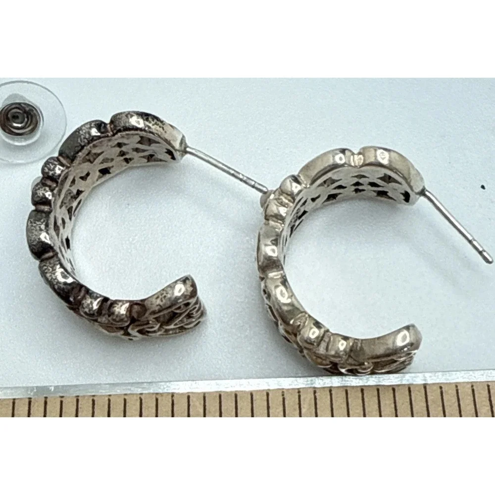 925 Sterling Silver Vintage Filigree Hoop Earrings Pierced 15 Grams
