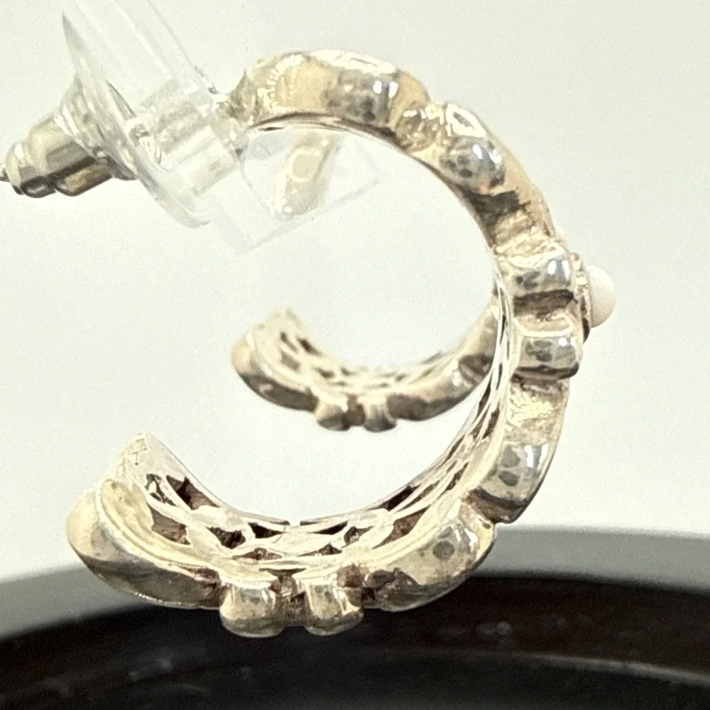 925 Sterling Silver Vintage Filigree Hoop Earrings Pierced 15 Grams