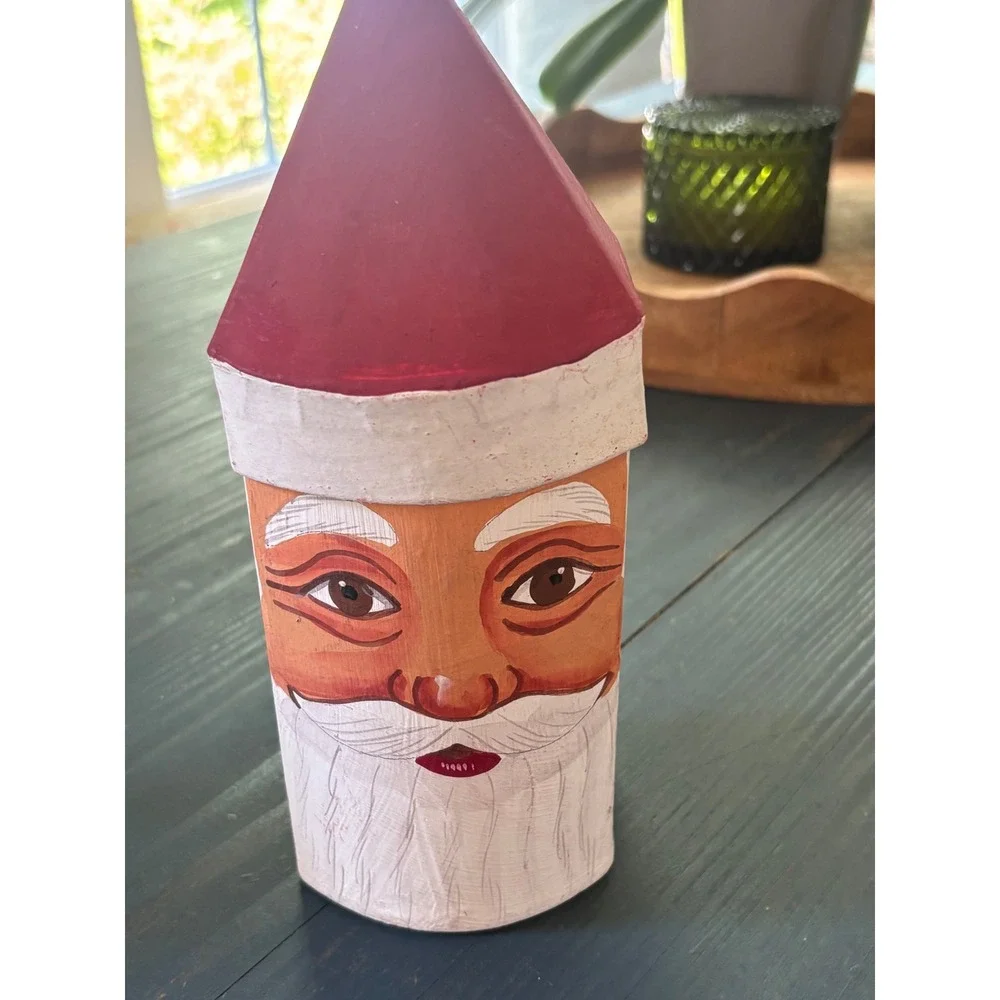 Hand Painted Wooden Santa Claus Gnome Figurine Folk Art Christmas Decor 9.5 Inch