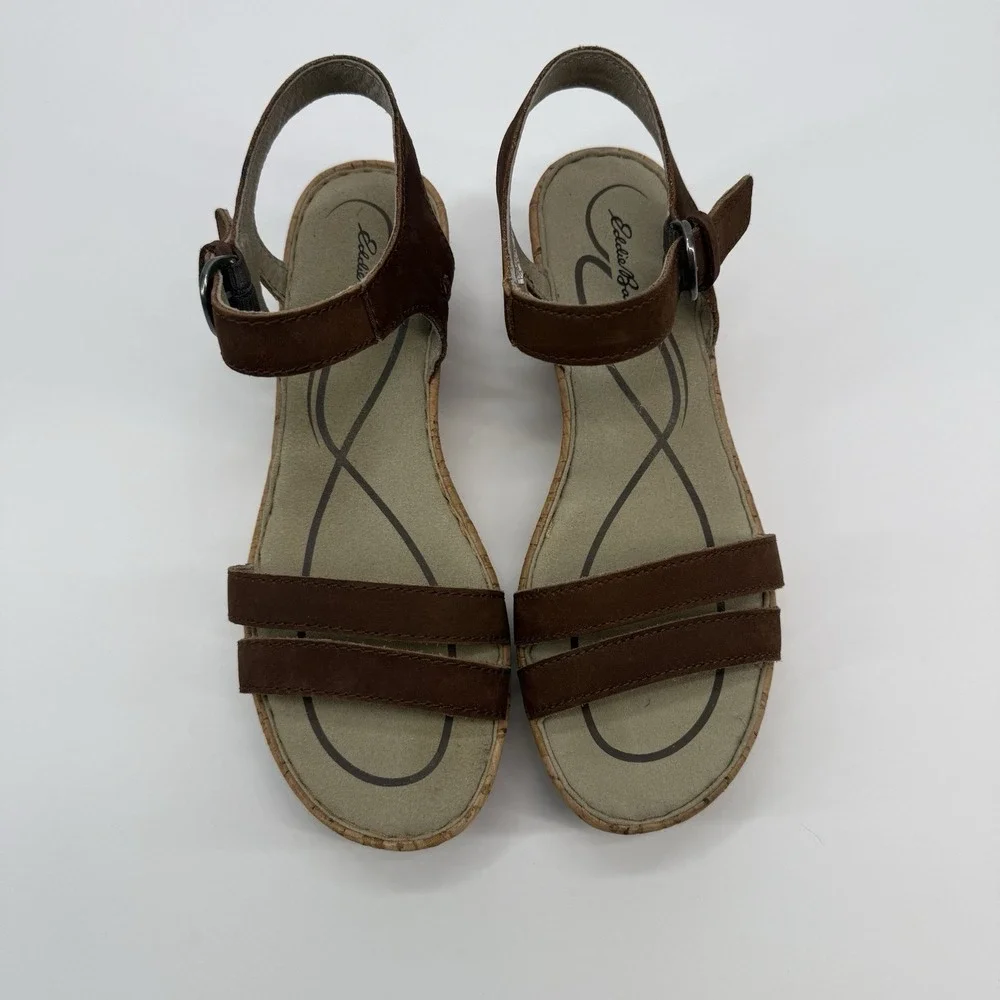 Eddie Bauer Sandals Womens 6 Kara II Ankle Strap Brown Buckle Casual Wedge Heels