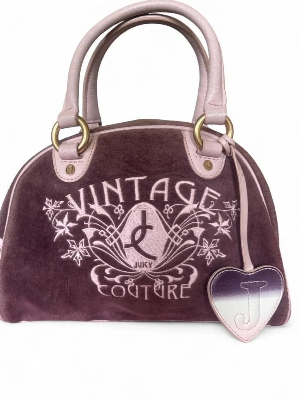 Vintage Juicy Couture pink + purple Bowler Bag with original duster