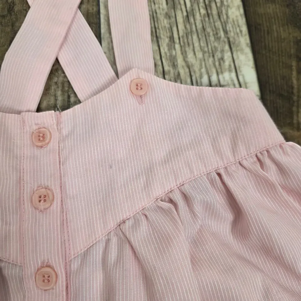 Vintage Girls Pink Pinafore Dress Button Front Cottagecore Easter 8-10