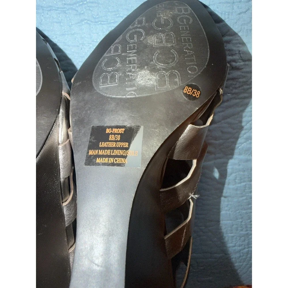 GIANNI BINI Dark Silver STRAPPY WEDGE HEEL PEEP TOE SANDALS WOMENS Size 8 M