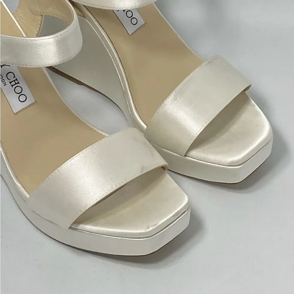 Jimmy Choo Mirabelle Satin Wedge Sandals size 38