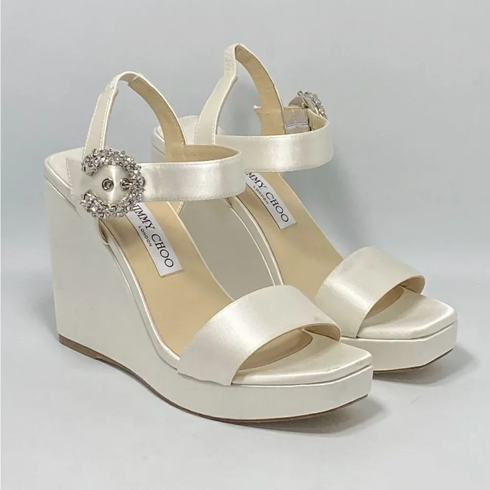 Jimmy Choo Mirabelle Satin Wedge Sandals size 38