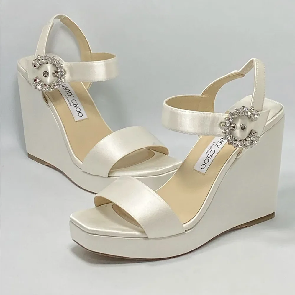 Jimmy Choo Mirabelle Satin Wedge Sandals size 38