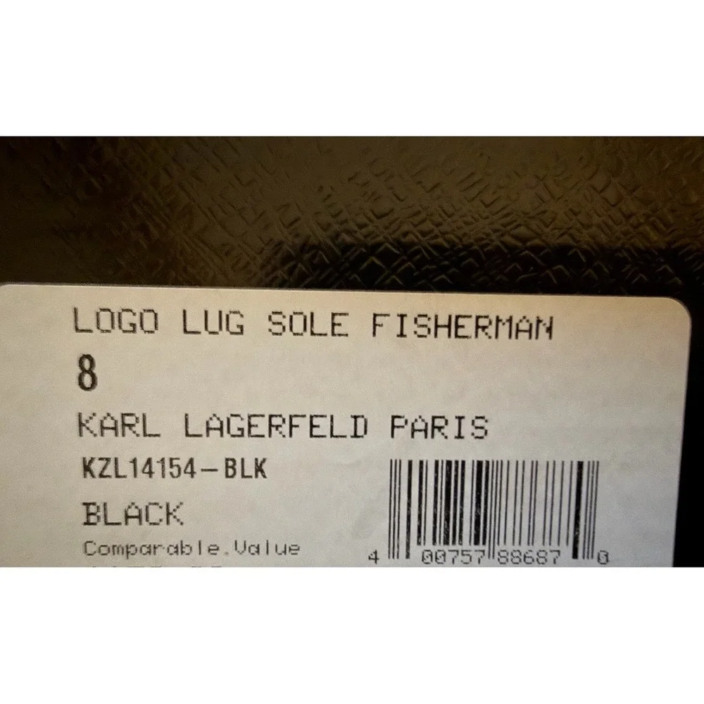 Karl Lagerfeld Paris Women's Fisherman Leather Sandals Black Logo Buckle Size 8