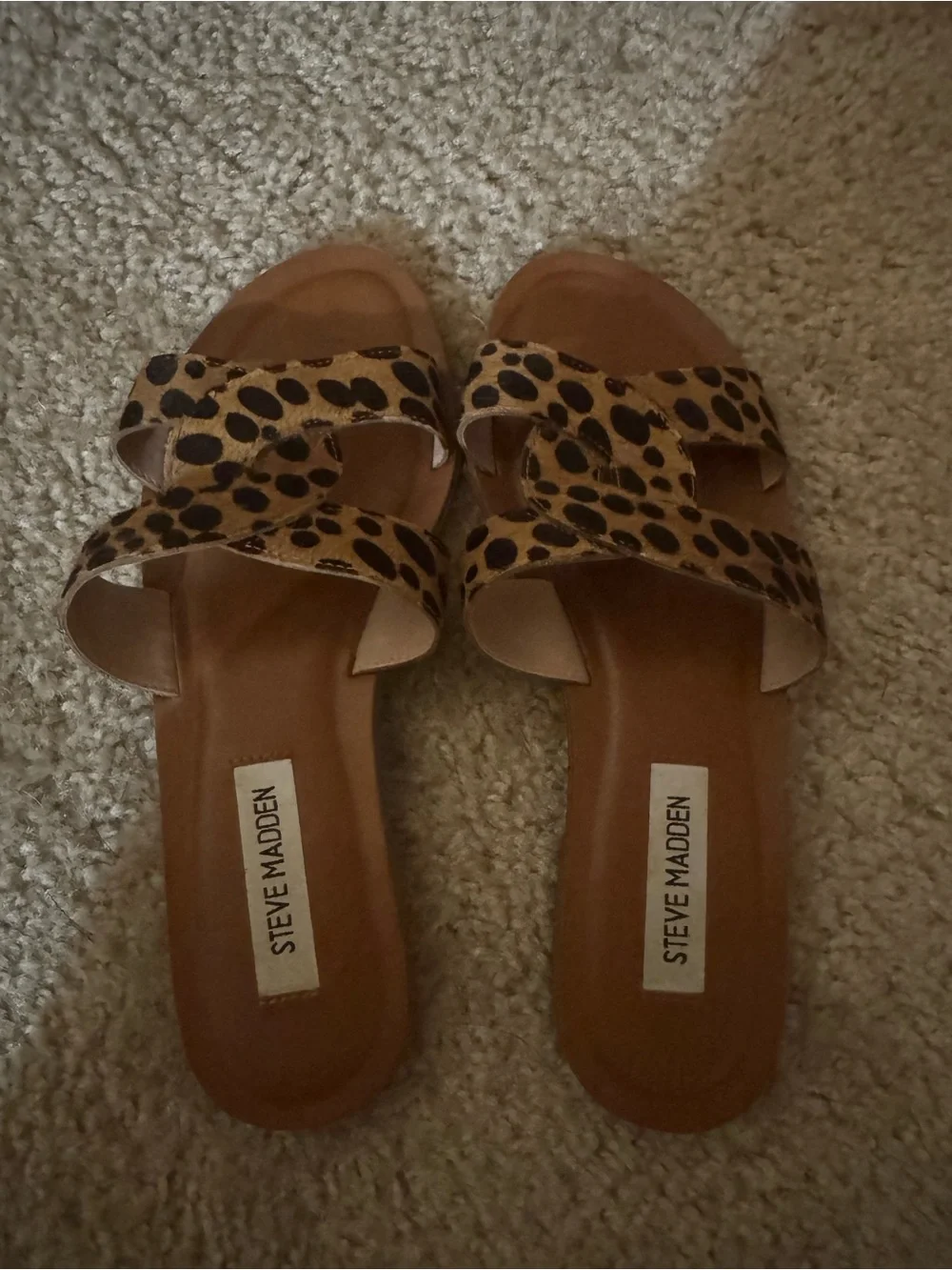 Steve Madden Leopard Print Slide Sandals - Tan and Black