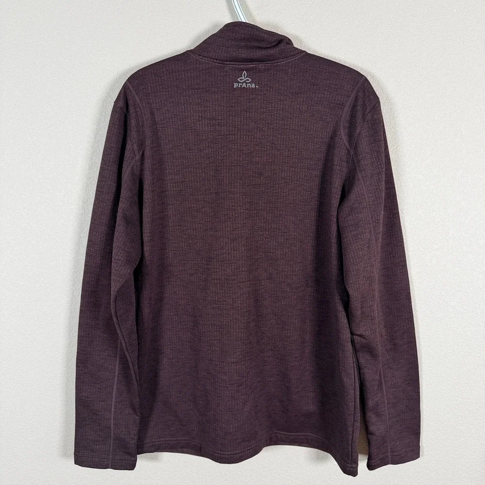 Prana Gavin Jacket Full Zip Fleece‎ Waffle Knit Mens L Brown Mock Neck Hiking