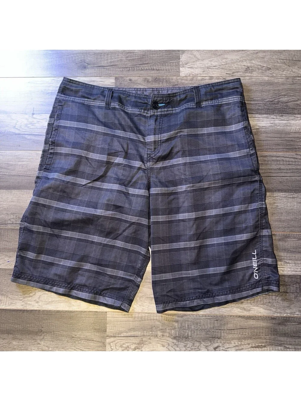 O'Neill Men Shorts 38 Black Plaid Swimwear Board Shorts Logo 11