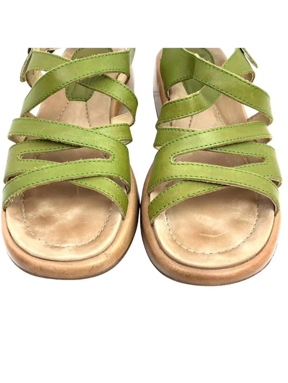 Dansko Lolita Strappy Leather Slingback Platform Sandals Women 7.5-8 Olive Green