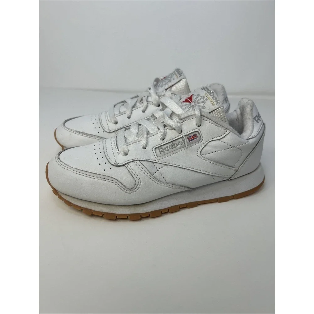 Reebok Classic Leather‎ Kids Sneakers Size 1 White/Gum Retro Athletic Shoes