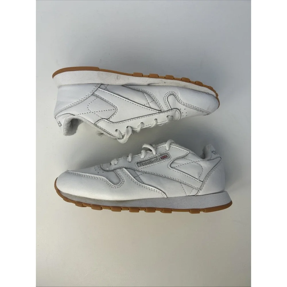 Reebok Classic Leather‎ Kids Sneakers Size 1 White/Gum Retro Athletic Shoes