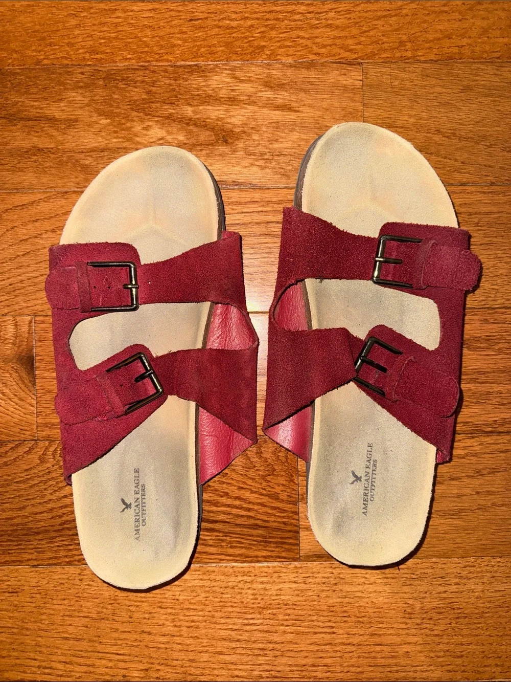 American Eagle Outfitters Red Suede Double Buckle Slide Sandals Size 9