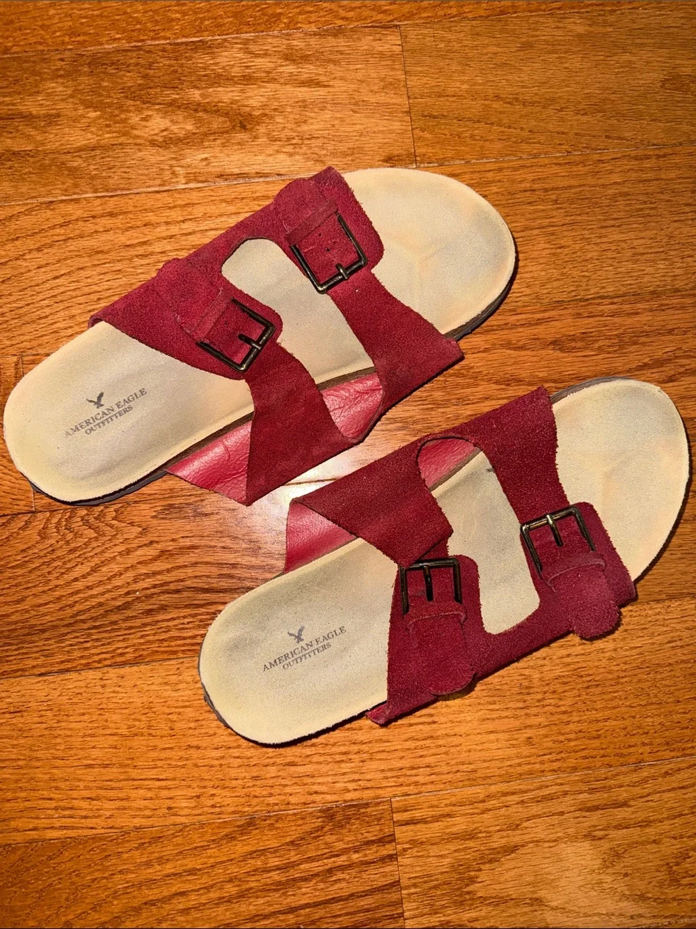 American Eagle Outfitters Red Suede Double Buckle Slide Sandals Size 9