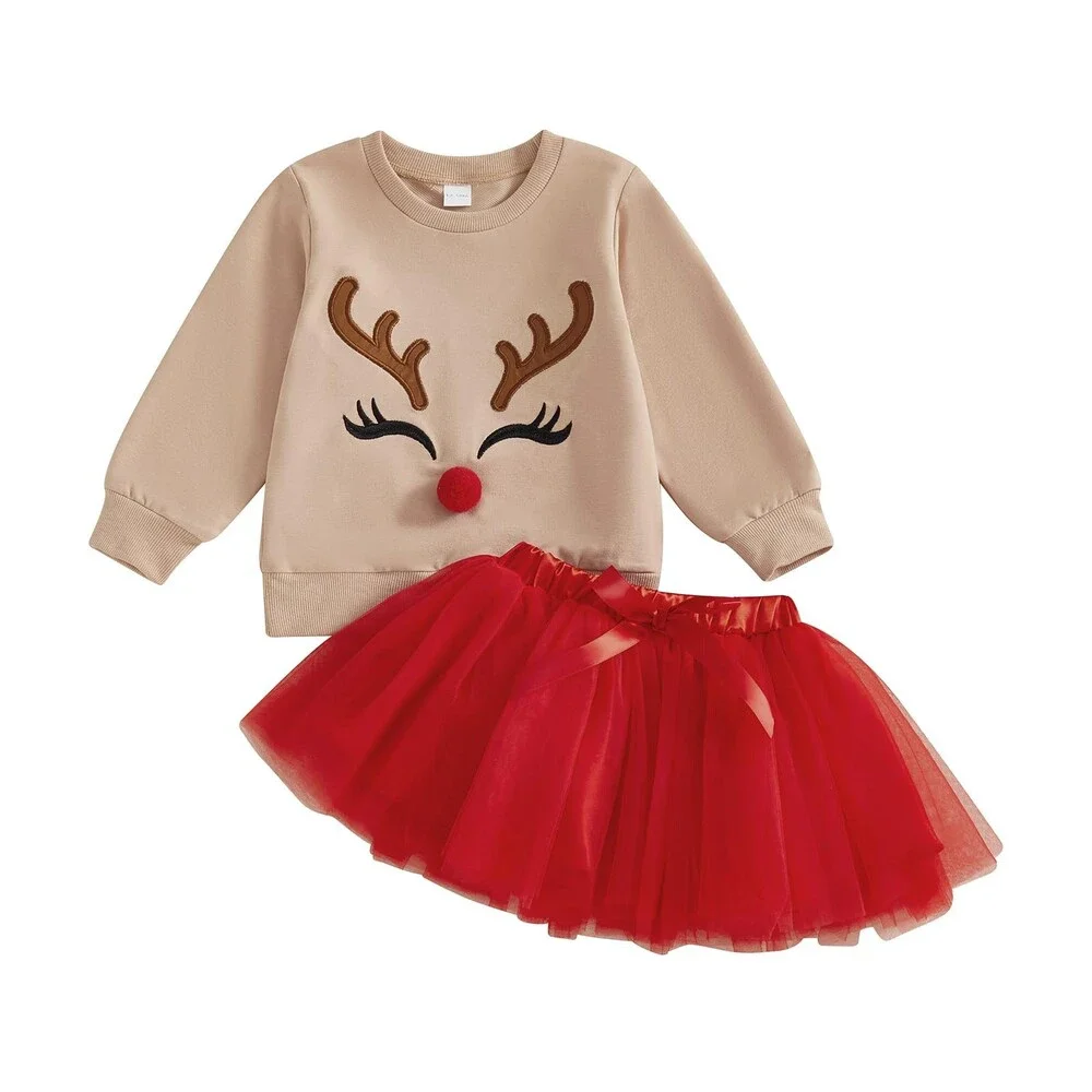 Bonangber My First Christmas Baby Girl Outfit Reindeer Print Crewneck Sweatshirt