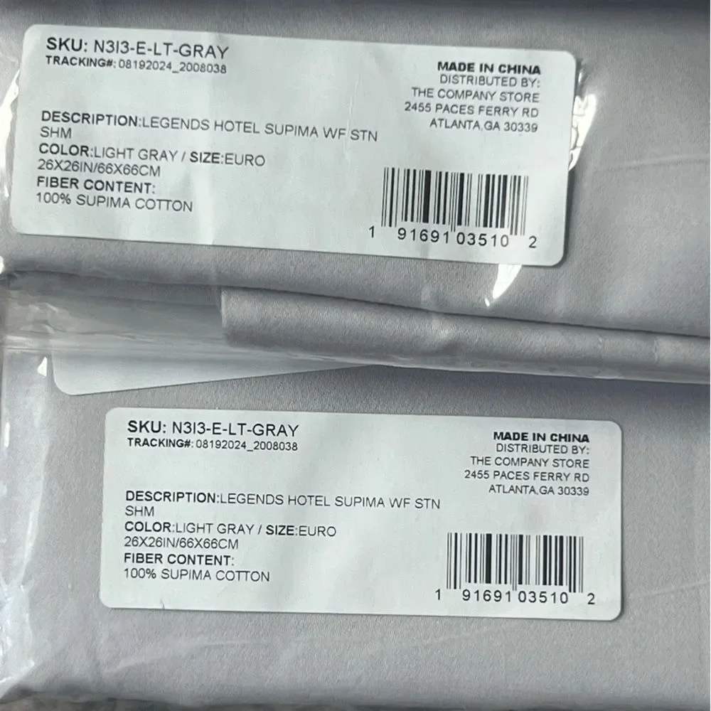 New Lot x4 Euro Shams, Company Store Legends Hotel 100% Supima Cotton Light Gray
