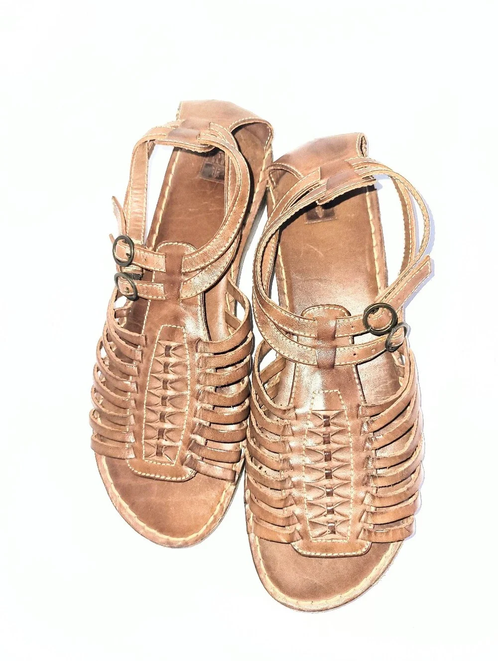 Frye Kayla Huarchi Sandals Genuine Leather Caged Gladiator Brown Size 8.5 B