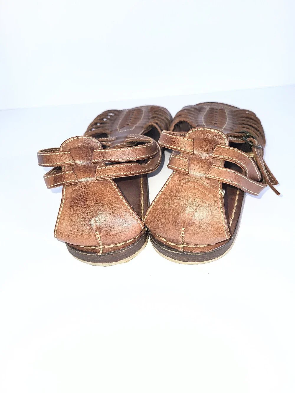 Frye Kayla Huarchi Sandals Genuine Leather Caged Gladiator Brown Size 8.5 B