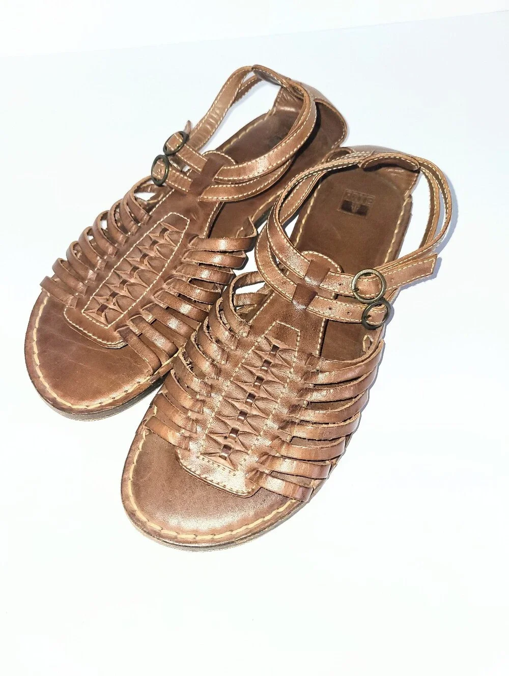 Frye Kayla Huarchi Sandals Genuine Leather Caged Gladiator Brown Size 8.5 B