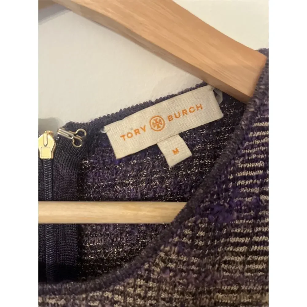 Tory Burch Nadia Knit Midi Dress‎ Size Medium Purple Black