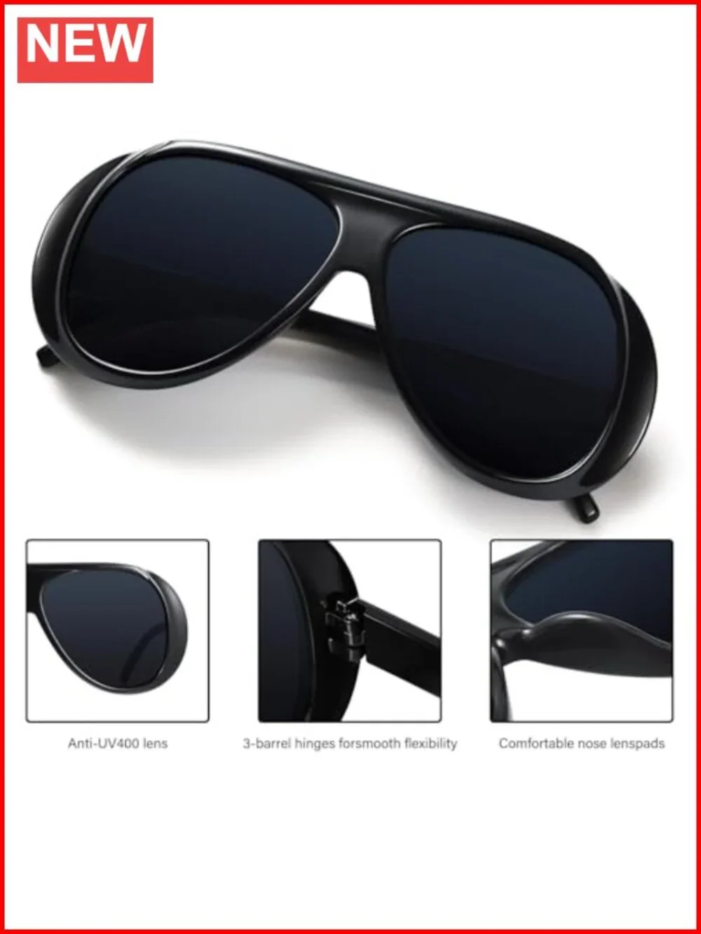 Retro Oversized Square Aviator Sunglasses UV400 Protection Polarized Driving