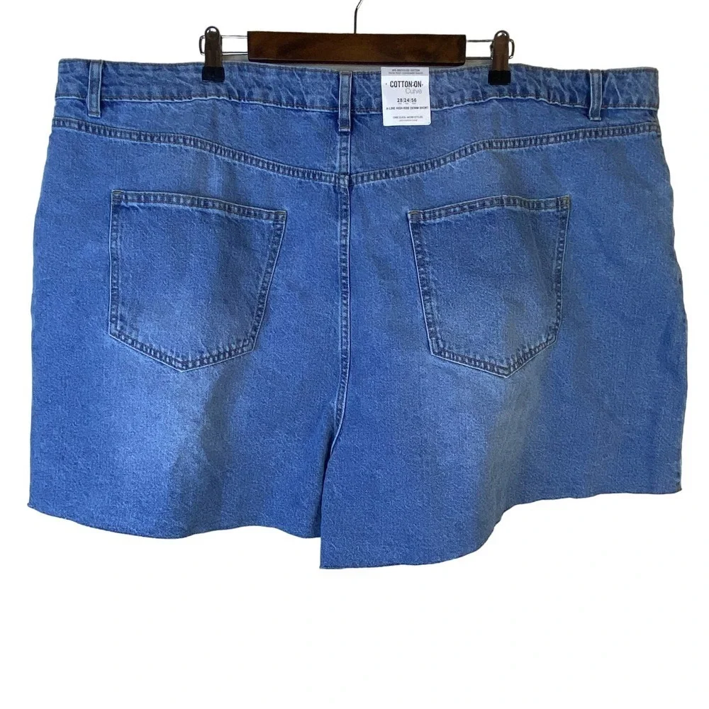 Cotton:On Plus Size 24 Curve A-Line High Rise Denim Cut Off‎ Shorts Medium Wash
