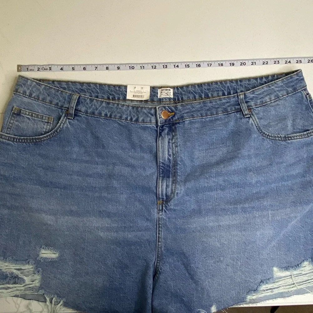 Cotton:On Plus Size 24 Curve A-Line High Rise Denim Cut Off‎ Shorts Medium Wash